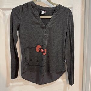 Hello Kitty Charcoal Long Sleeve Tee with Red Bow